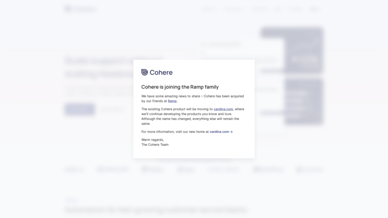 Capture d'écran de la page du site de Cohere