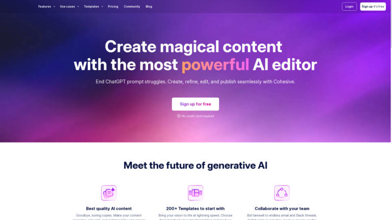 Capture d'écran de la page du site de Cohesive