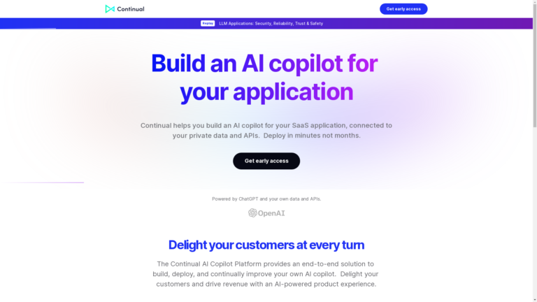 Capture d'écran de la page du site de Continual