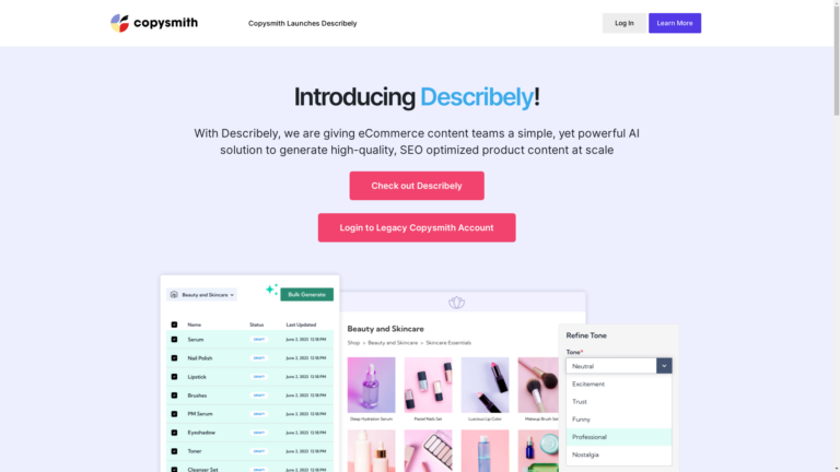 Capture d'écran de la page du site de Copysmith