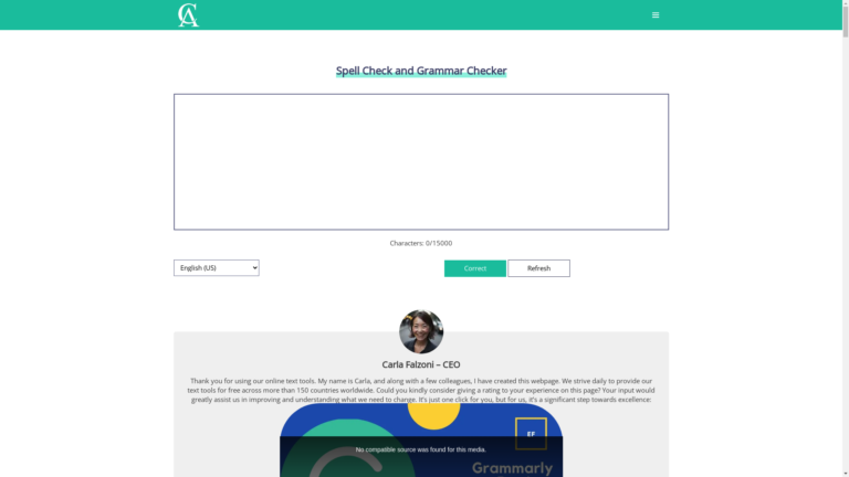 Capture d'écran de la page du site de Corrector App