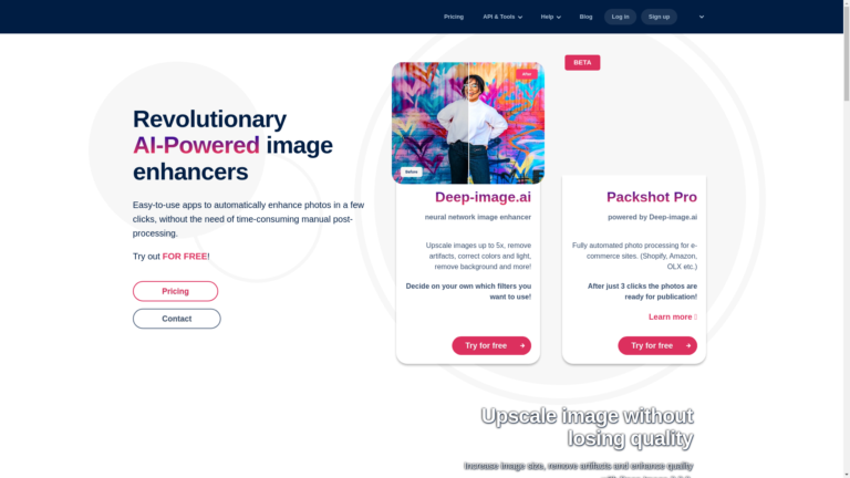 Capture d'écran de la page du site de Deep.Image