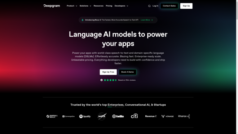 Capture d'écran de la page du site de Deepgram ASR