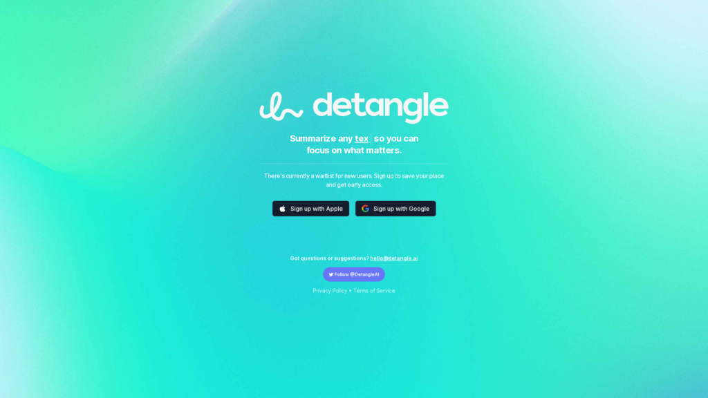 Capture d'écran de la page du site de Detangle.ai