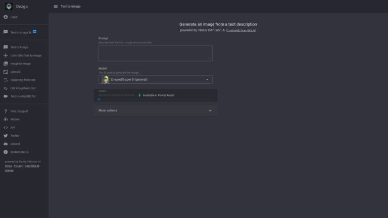 Capture d'écran de la page du site de Dezgo