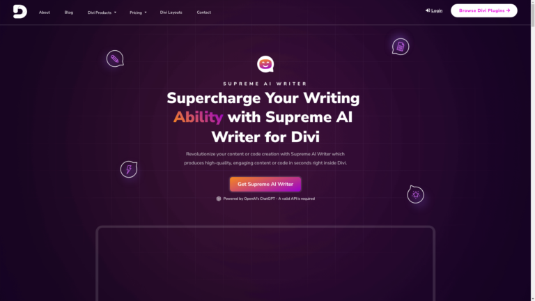 Capture d'écran de la page du site de Supreme AI Writer