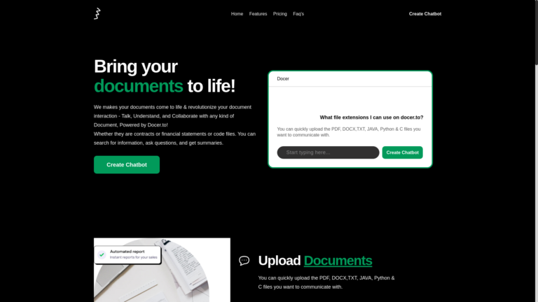 Capture d'écran de la page du site de Docer