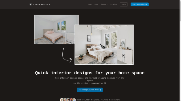 Capture d'écran de la page du site de Dreamhouse AI