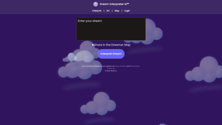 Capture d'écran de la page du site de Dream Interpreter