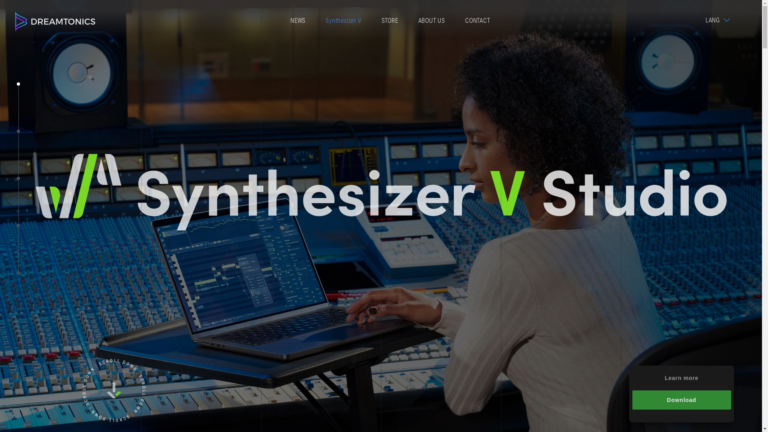 Capture d'écran de la page du site de Synthesizer V