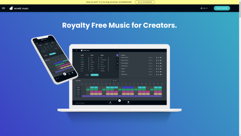 Capture d'écran de la page du site de Ecrett Music