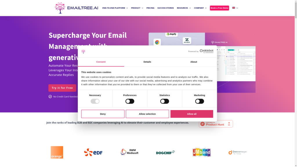 Capture d'écran de la page du site de EmailTree.ai