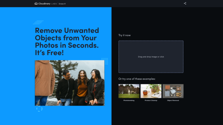 Capture d'écran de la page du site de Erase It
