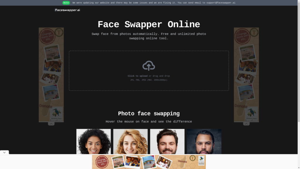 Capture d'écran de la page du site de FaceSwapper