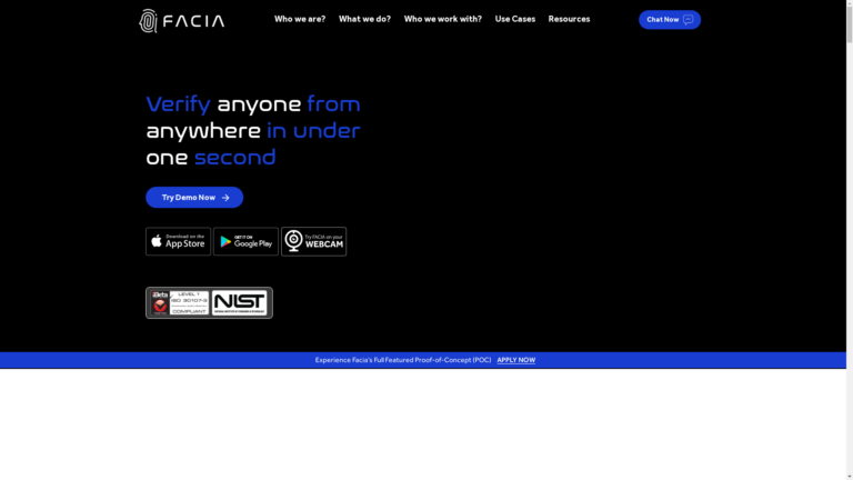 Capture d'écran de la page du site de Facia.ai