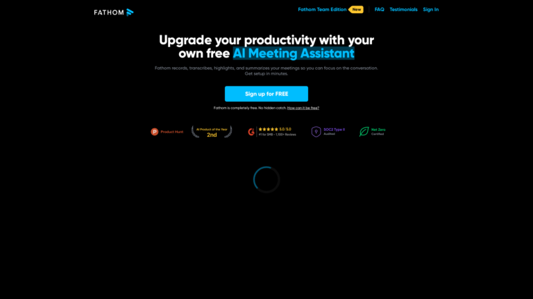 Capture d'écran de la page du site de Fathom