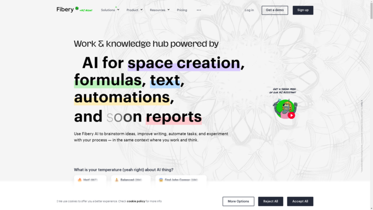 Capture d'écran de la page du site de Fibery Ai