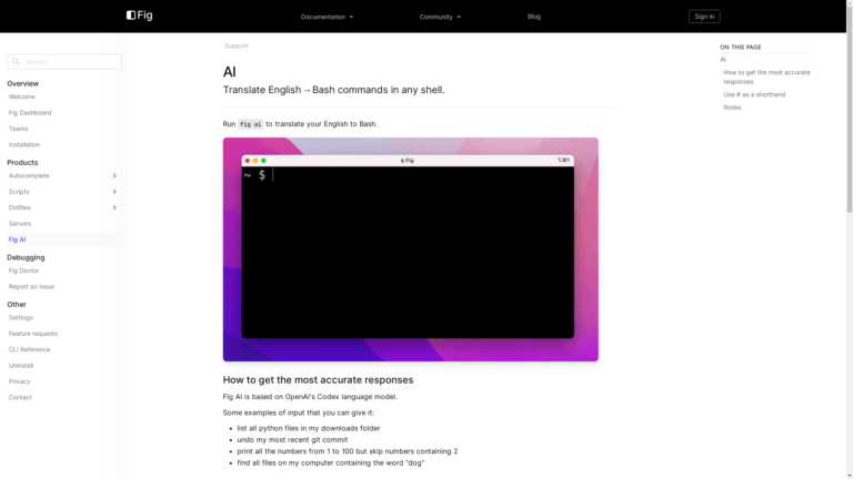 Capture d'écran de la page du site de Fig AI
