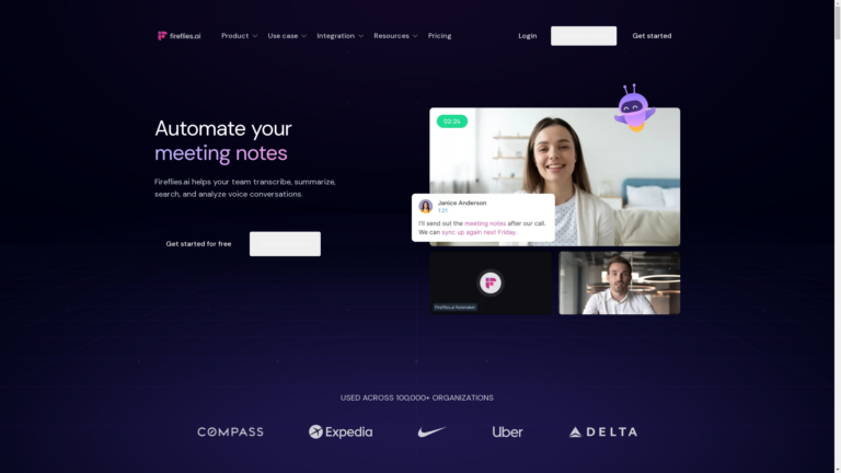 Capture d'écran de la page du site de fireflies.ai