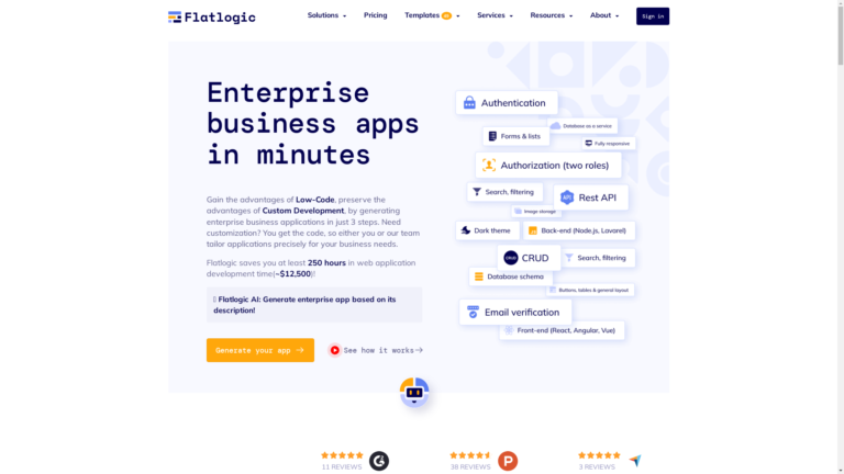 Capture d'écran de la page du site de Flatlogic