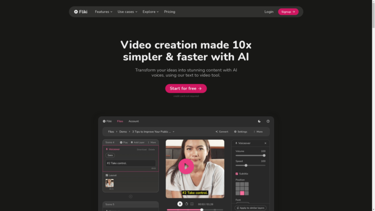 Capture d'écran de la page du site de Fliki
