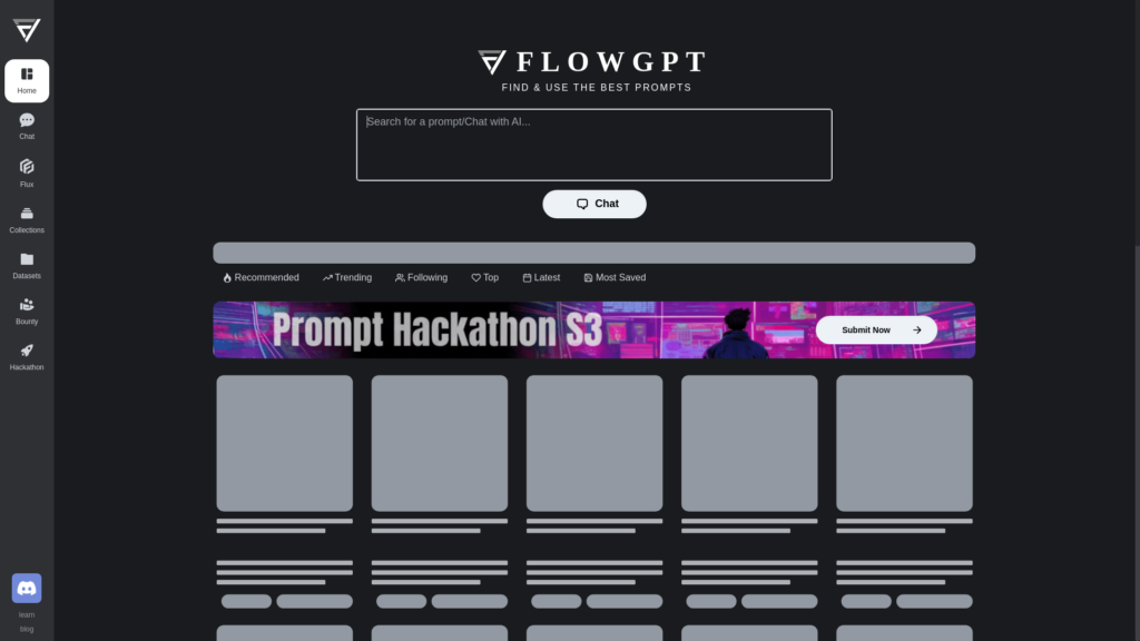 Capture d'écran de la page du site de FlowGPT