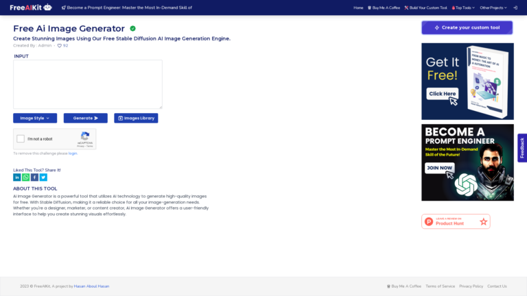 Capture d'écran de la page du site de FreeImage.AI
