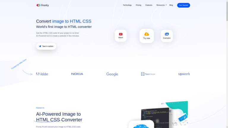 Capture d'écran de la page du site de Fronty