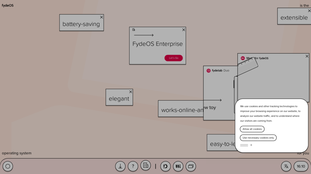 Capture d'écran de la page du site de FydeOS