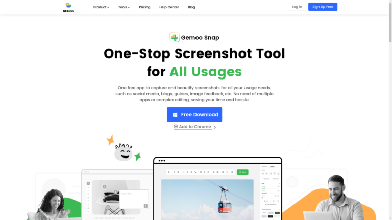 Capture d'écran de la page du site de Gemoo Snap