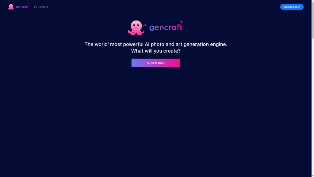 Capture d'écran de la page du site de Gencraft