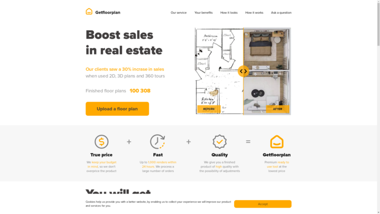 Capture d'écran de la page du site de GetFloorPlan