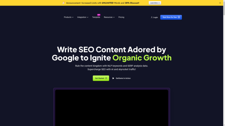 Capture d'écran de la page du site de GetGenie Ai