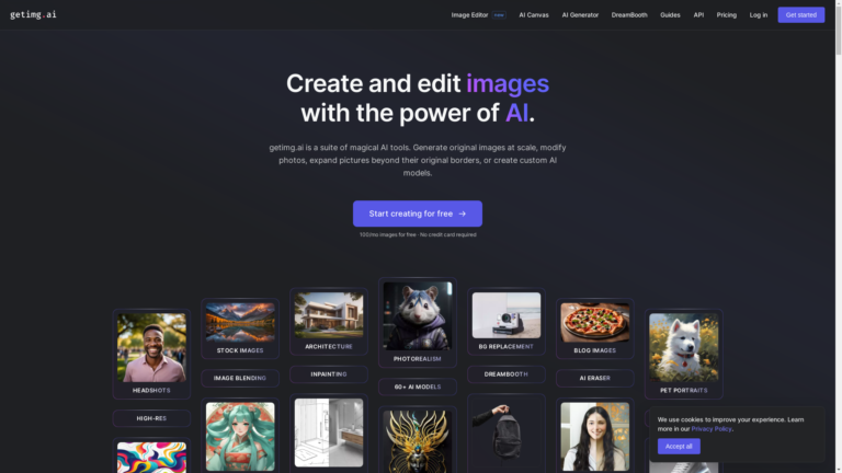 Capture d'écran de la page du site de Getimg.ai