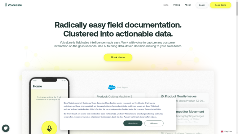 Capture d'écran de la page du site de Voiceline