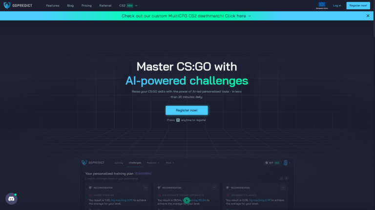 Capture d'écran de la page du site de GGPredict