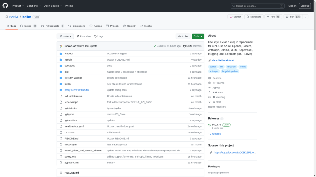 Capture d'écran de la page du site de BerriAI-litellm