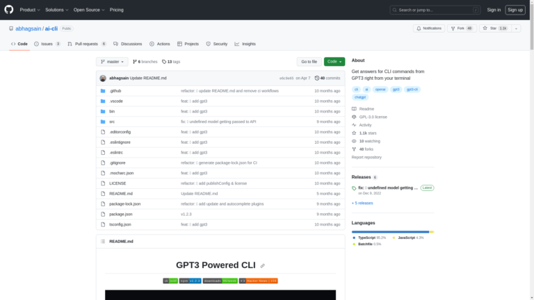 Capture d'écran de la page du site de AI CLI