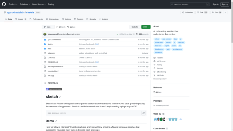 Capture d'écran de la page du site de Sketch