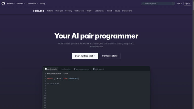 Capture d'écran de la page du site de Copilot