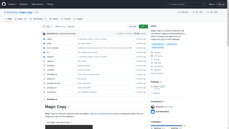 Capture d'écran de la page du site de Magic Copy