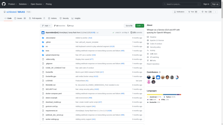 Capture d'écran de la page du site de WAAS
