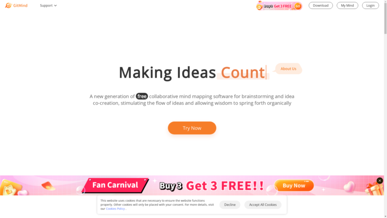Capture d'écran de la page du site de GitMind AI
