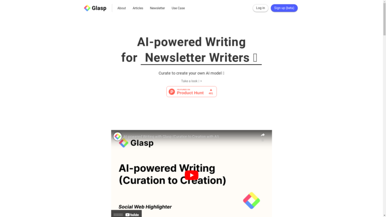 Capture d'écran de la page du site de Glasp