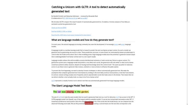 Capture d'écran de la page du site Gltr