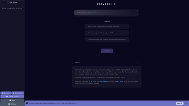 Capture d'écran de la page du site de Godmode