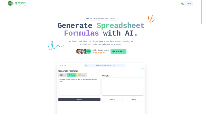 Capture d'écran de la page du site de GPTExcel