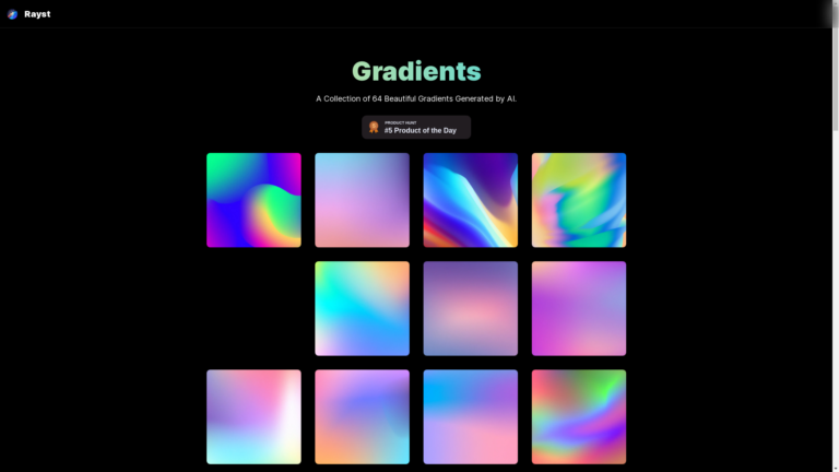 Capture d'écran de la page du site de Rayst Gradients