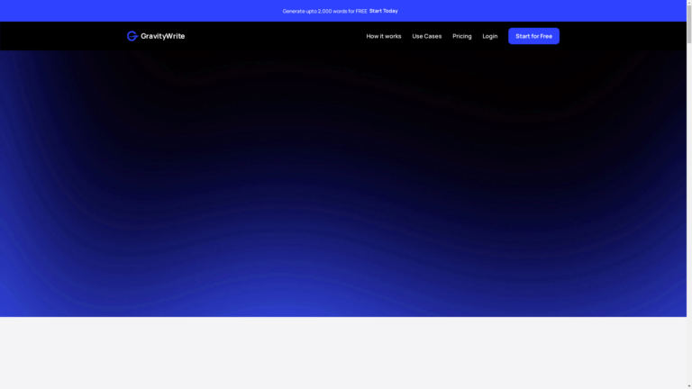 Capture d'écran de la page du site de GravityWrite