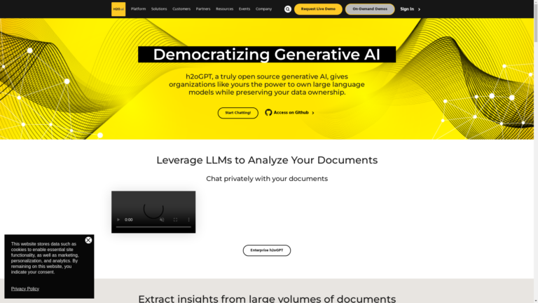 Capture d'écran de la page du site de H2O AI